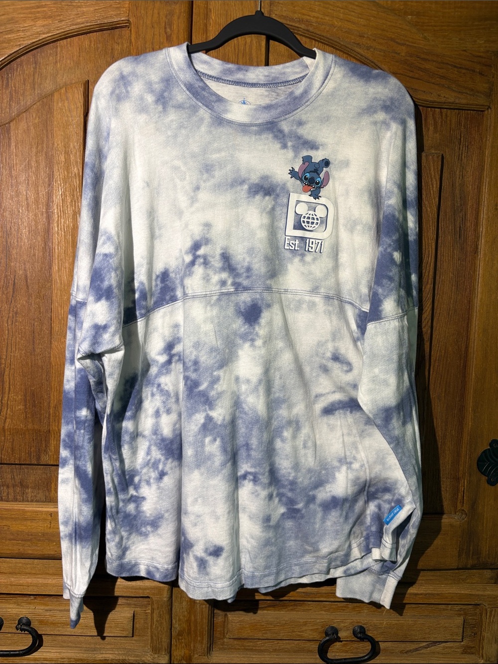 Disney Long Sleeve Tie-Dye Top with Stitch Graphic - White & Blue